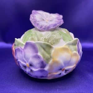 Small Ceramic Pansy sugar/candy/trinket dish with lid